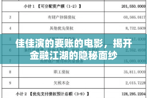 佳佳演的要账的电影，揭开金融江湖的隐秘面纱